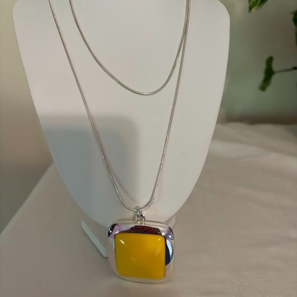 Apostrophe Square Faux Stone Pendant Necklace (34") for any occasion